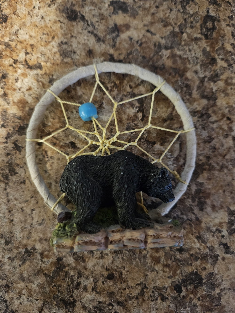 Black Bear Dreamcatcher Figurine with Turquoise Bead